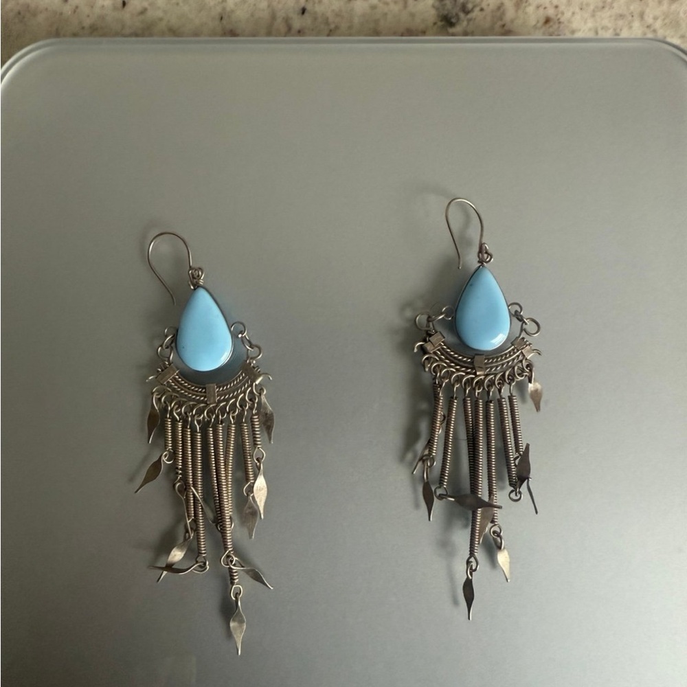 Earrings turquoise and silver dangle statement